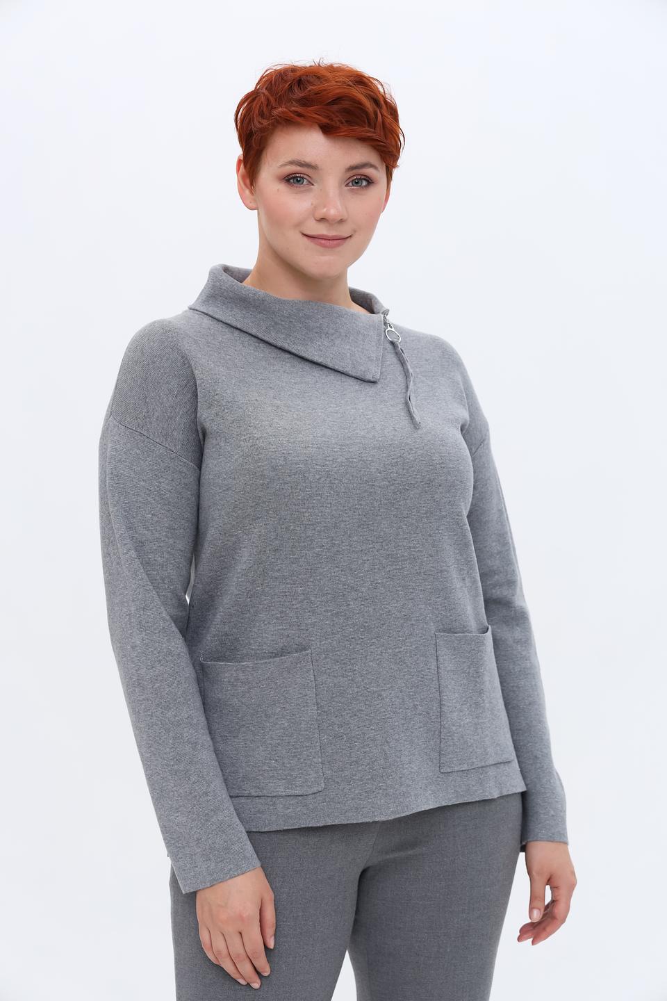 Пуловер Lebek с воротником-стойкой серый