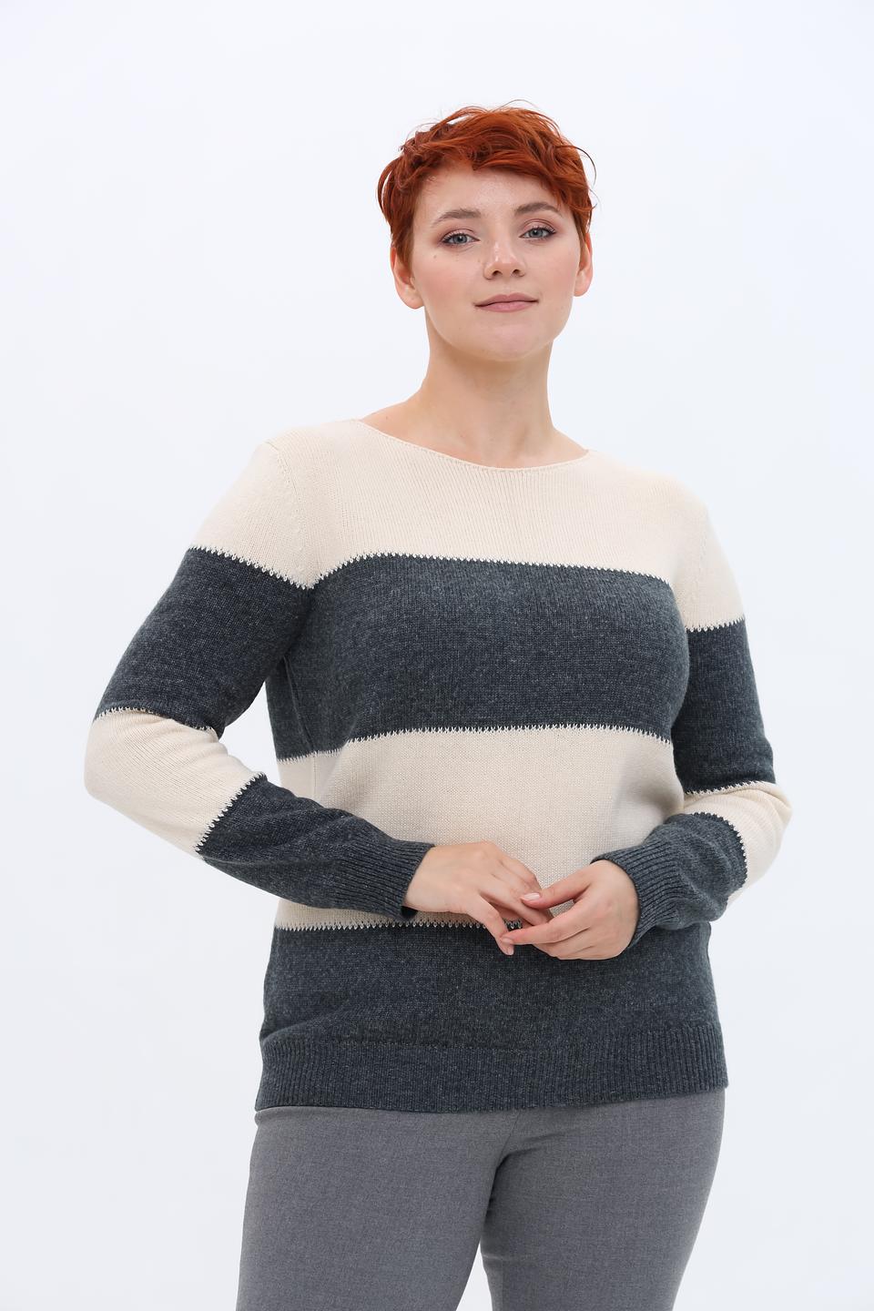 Пуловер Lebek в полоску бежевый