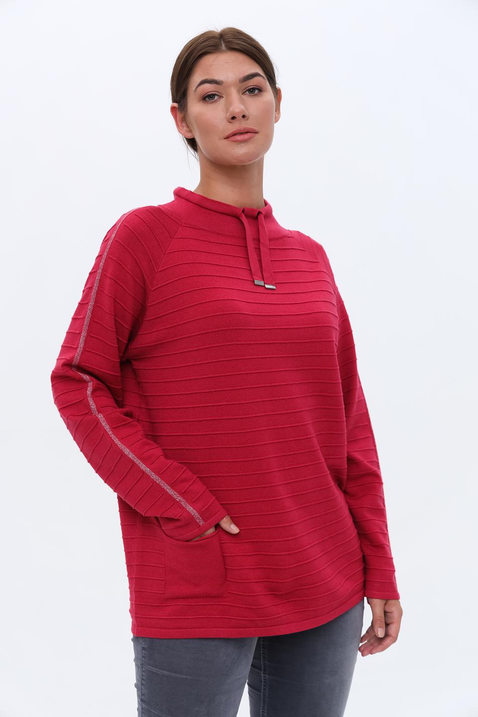 Пуловер Lebek с капюшоном малиновый