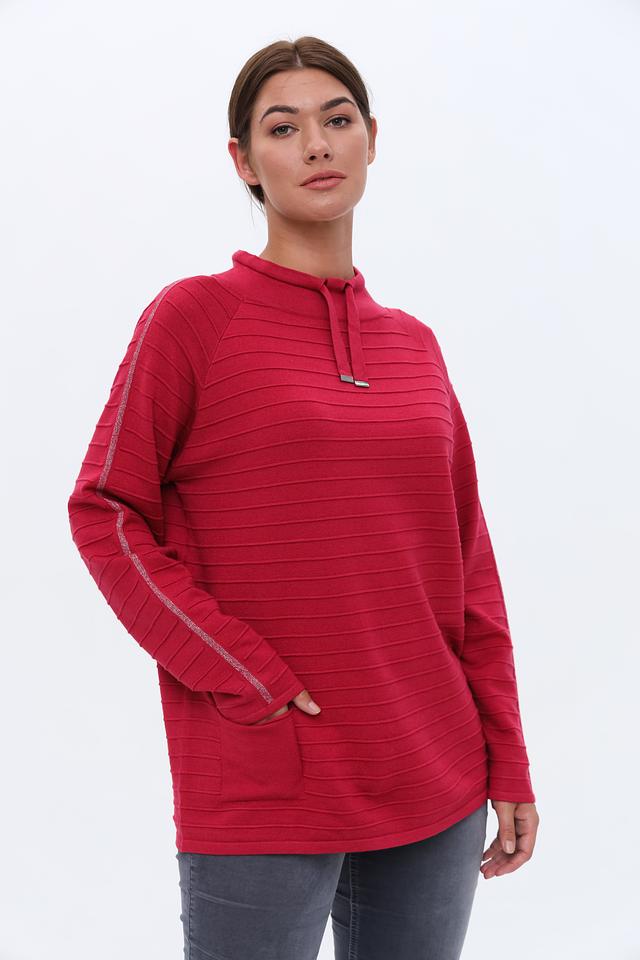 Пуловер Lebek с капюшоном малиновый