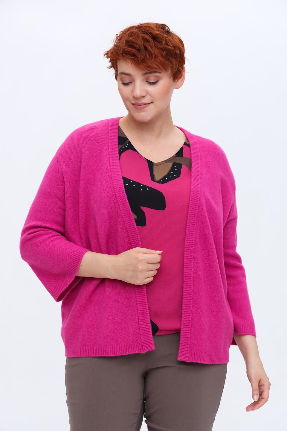 Кардиган Samoon фуксия с 3/4 рукавом