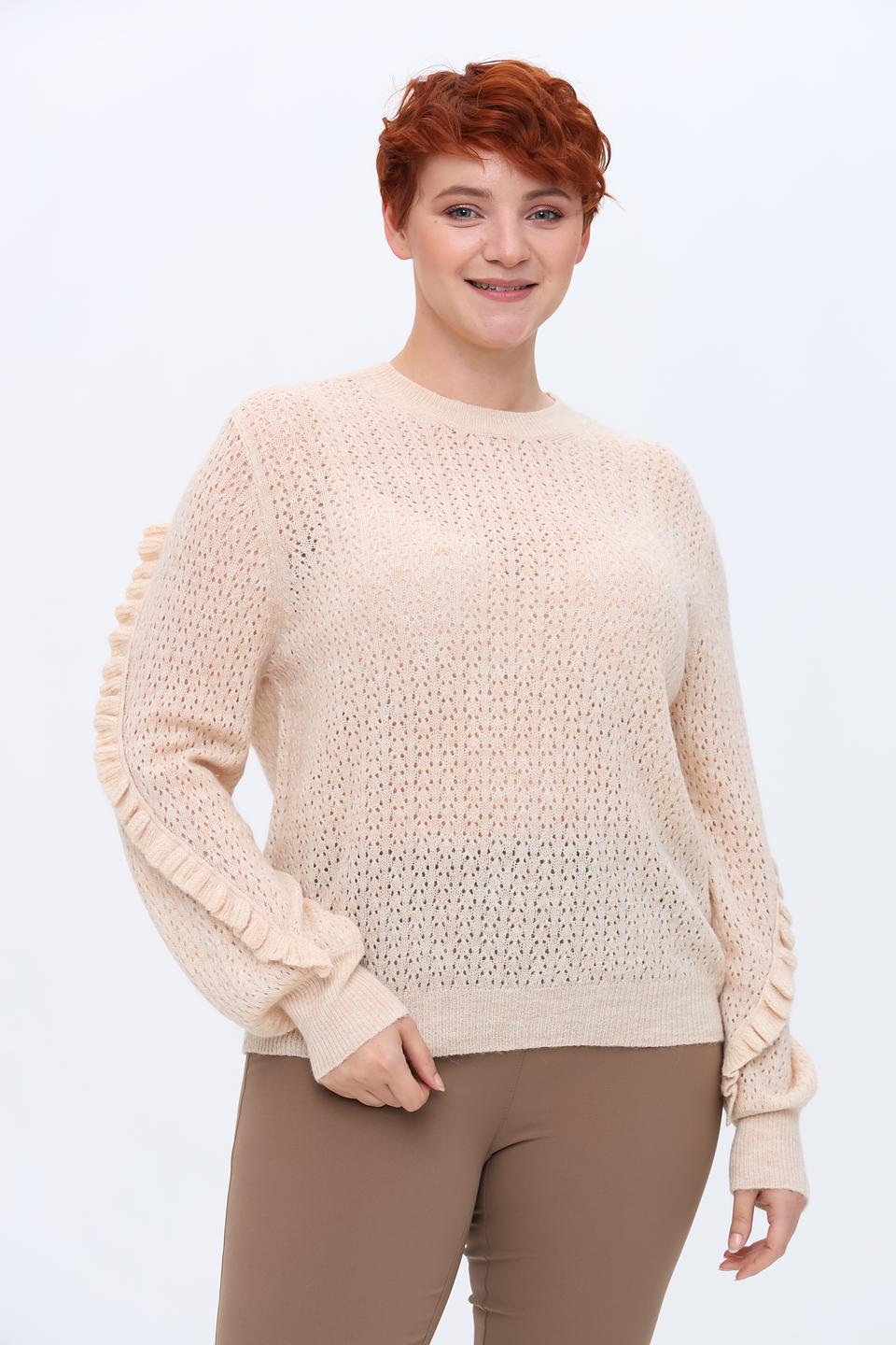 Пуловер Taifun с воланами бежевый