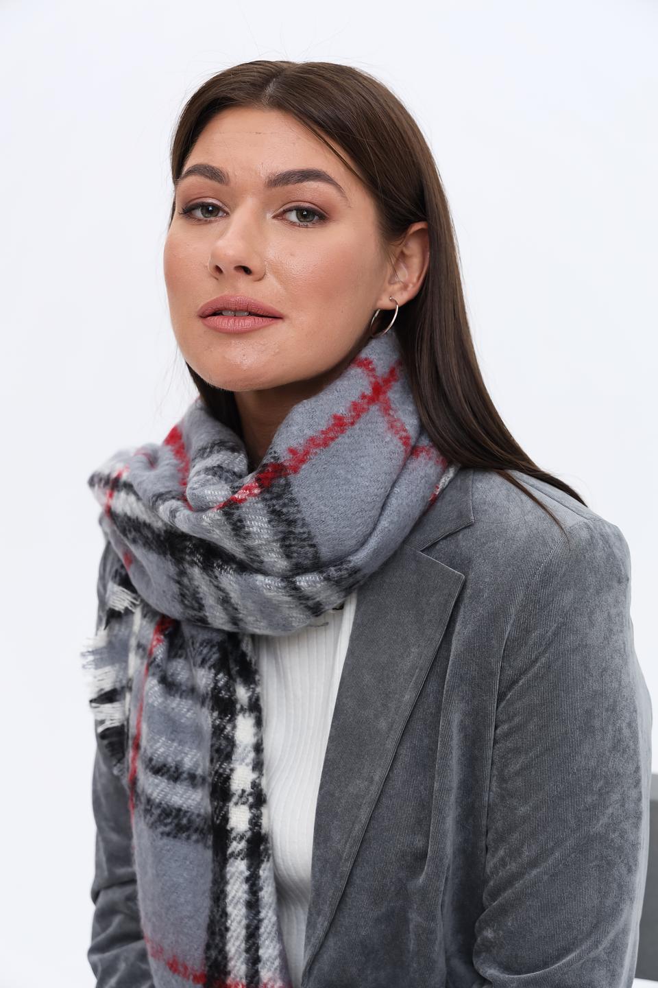 Шарф Fraas в клетку серый