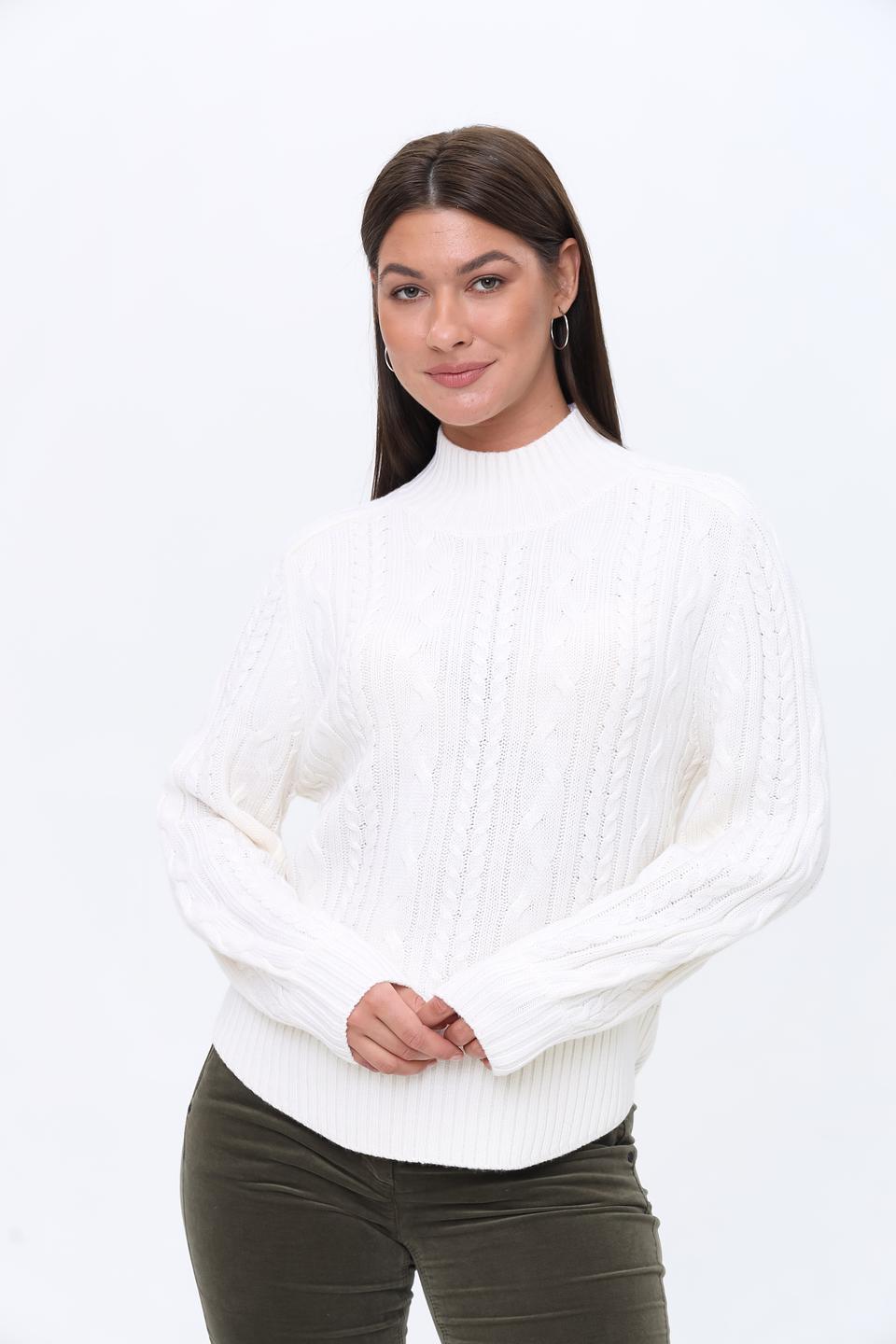 Пуловер Repeat с косами молочный