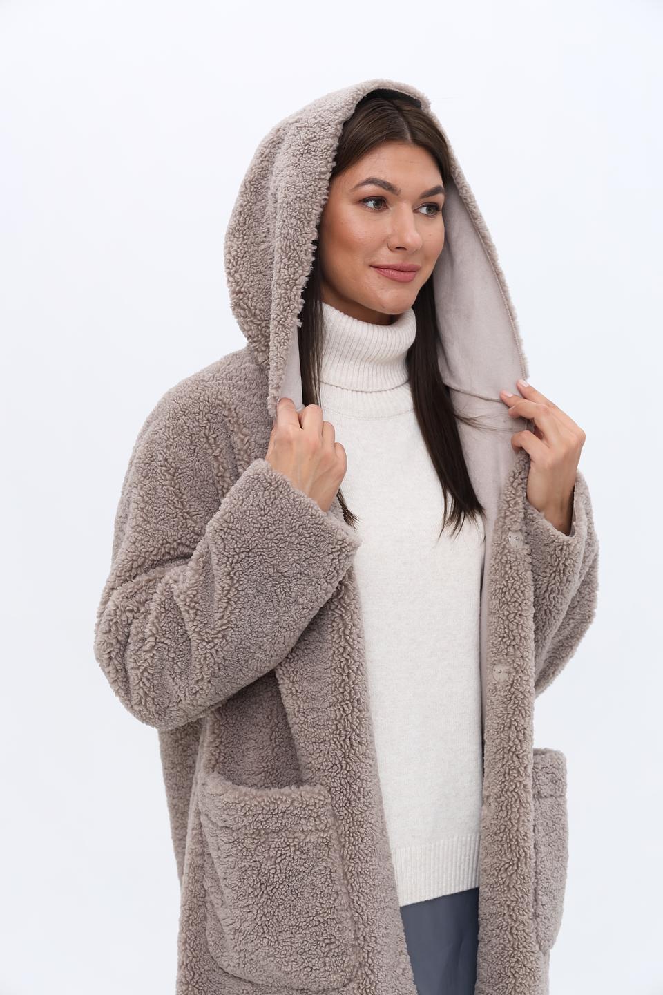 Пальто White Label с капюшоном бежевое