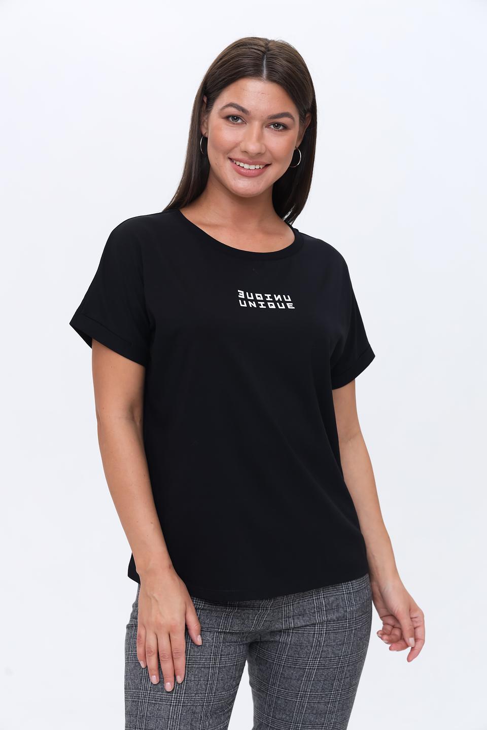 Футболка UNQ женская чёрная с принтом