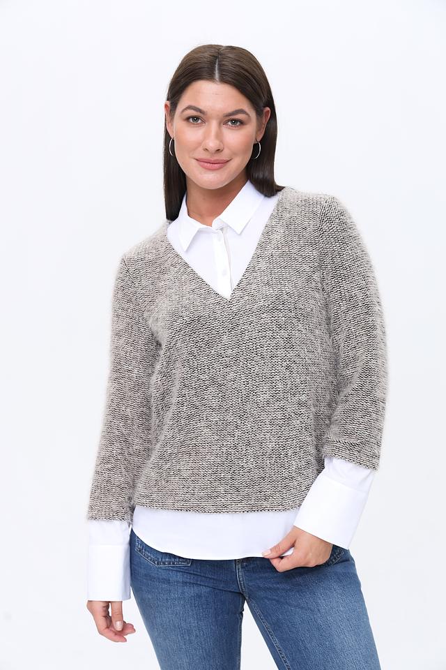 Блуза SE Stenau меланж с V-образным вырезом