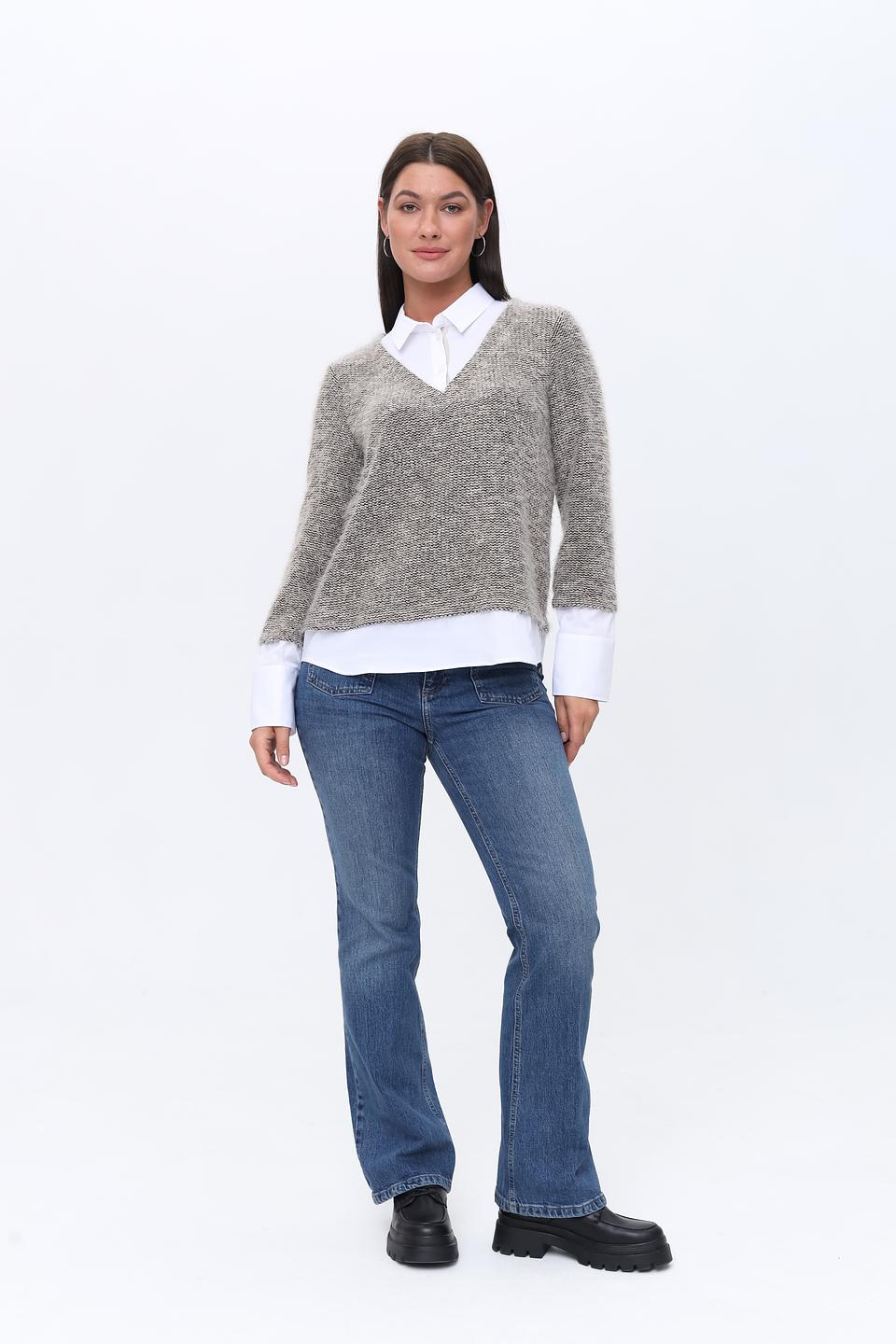 Блуза SE Stenau меланж с V-образным вырезом