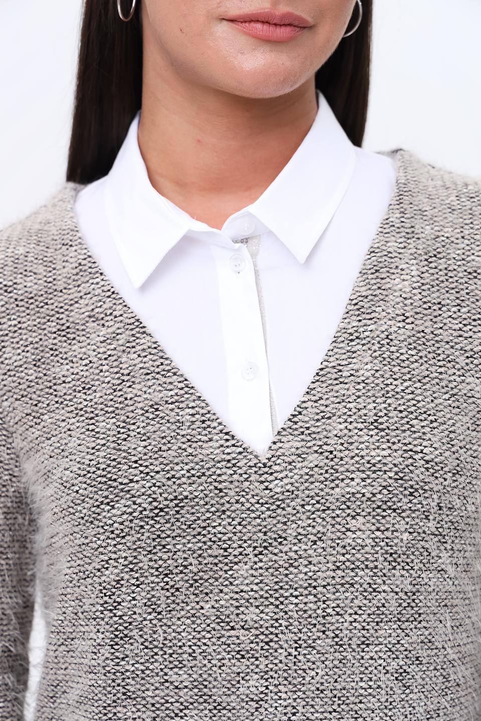 Блуза SE Stenau меланж с V-образным вырезом