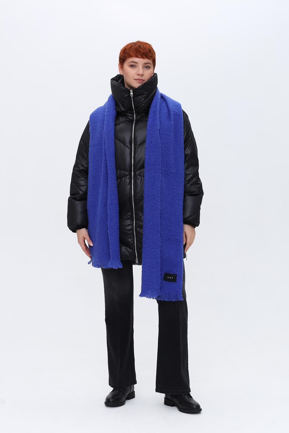 Шарф Oui синий с бахромой