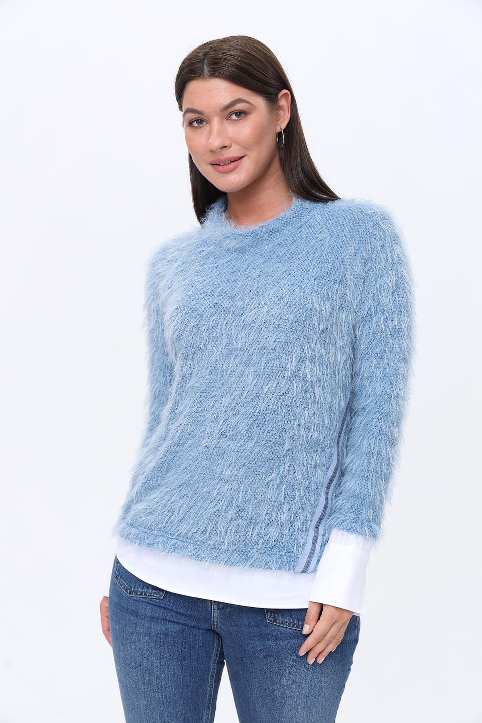 Пуловер SE Stenau голубой пушистый