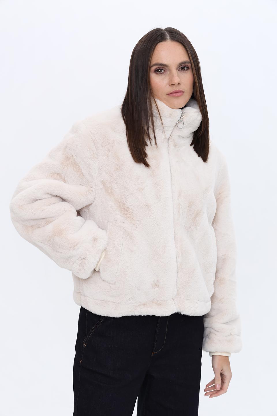 Шуба Oui из искусственного меха бежевая