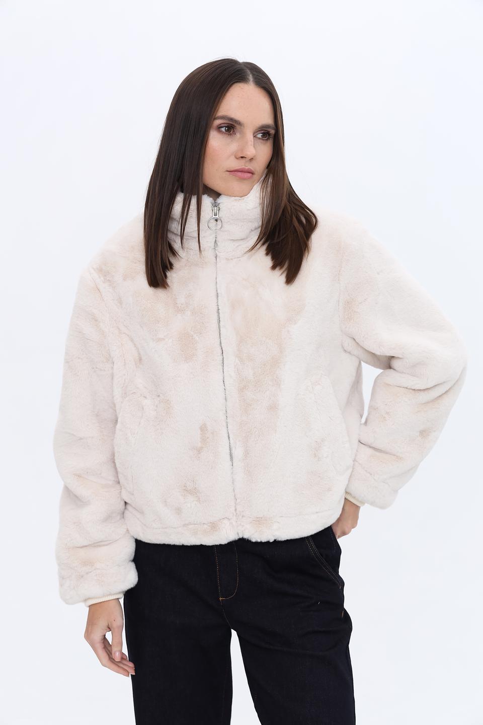 Шуба Oui из искусственного меха бежевая