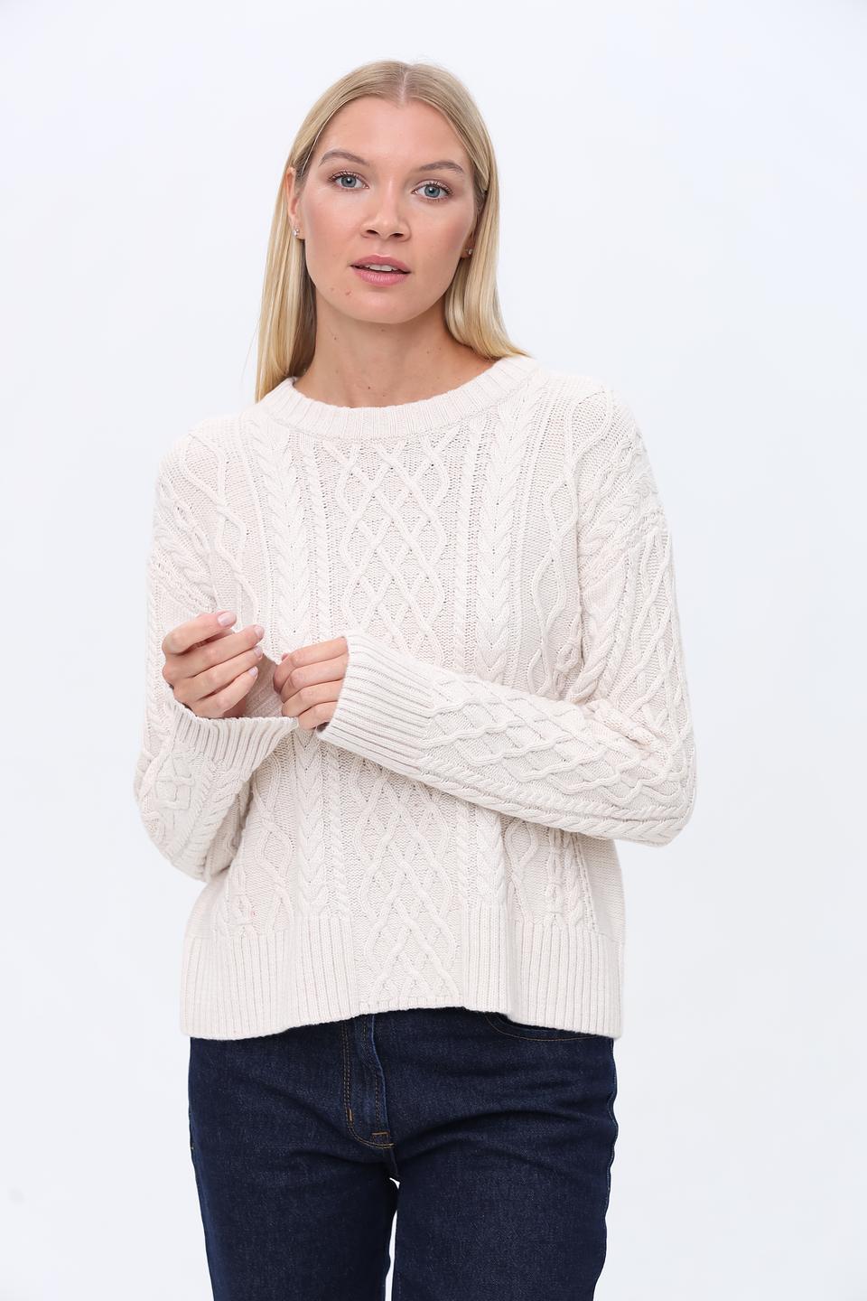Пуловер Oui с косами кремовый