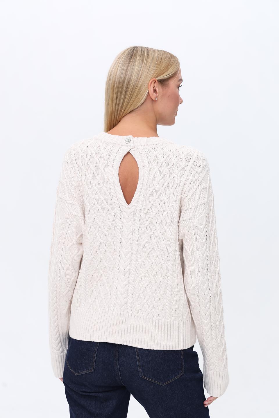Пуловер Oui с косами кремовый