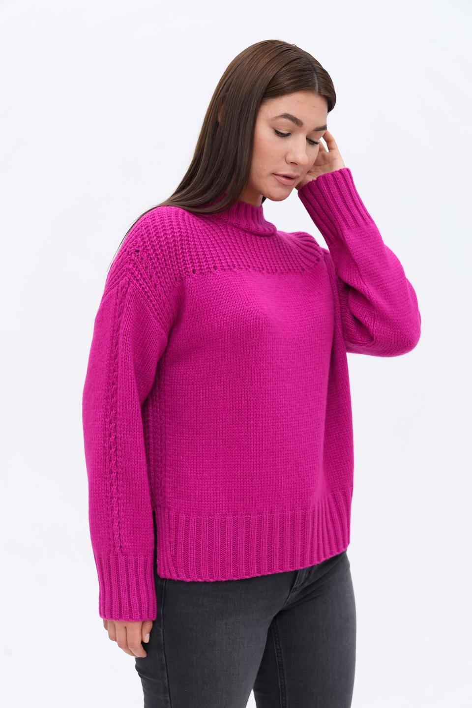 Пуловер Lecomte фуксия с косами