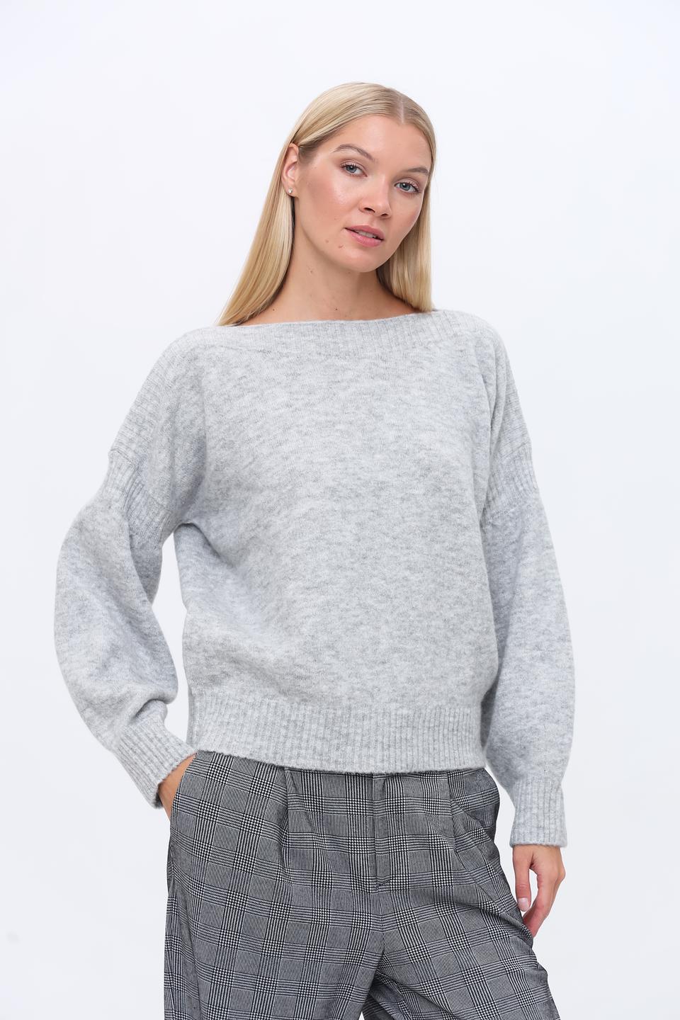 Пуловер Monari серый с рукавом-фонарик