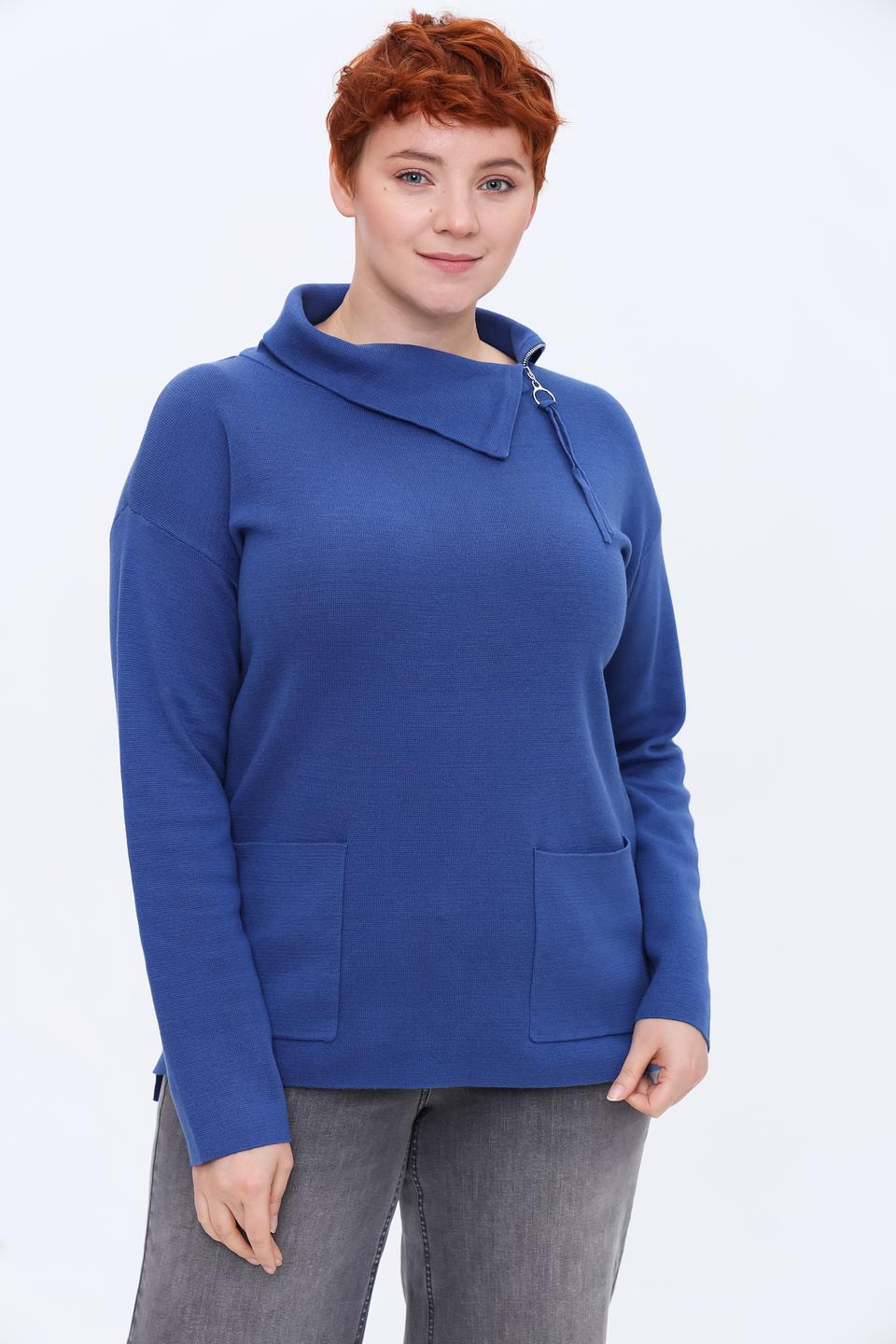 Пуловер Lebek синий с молнией