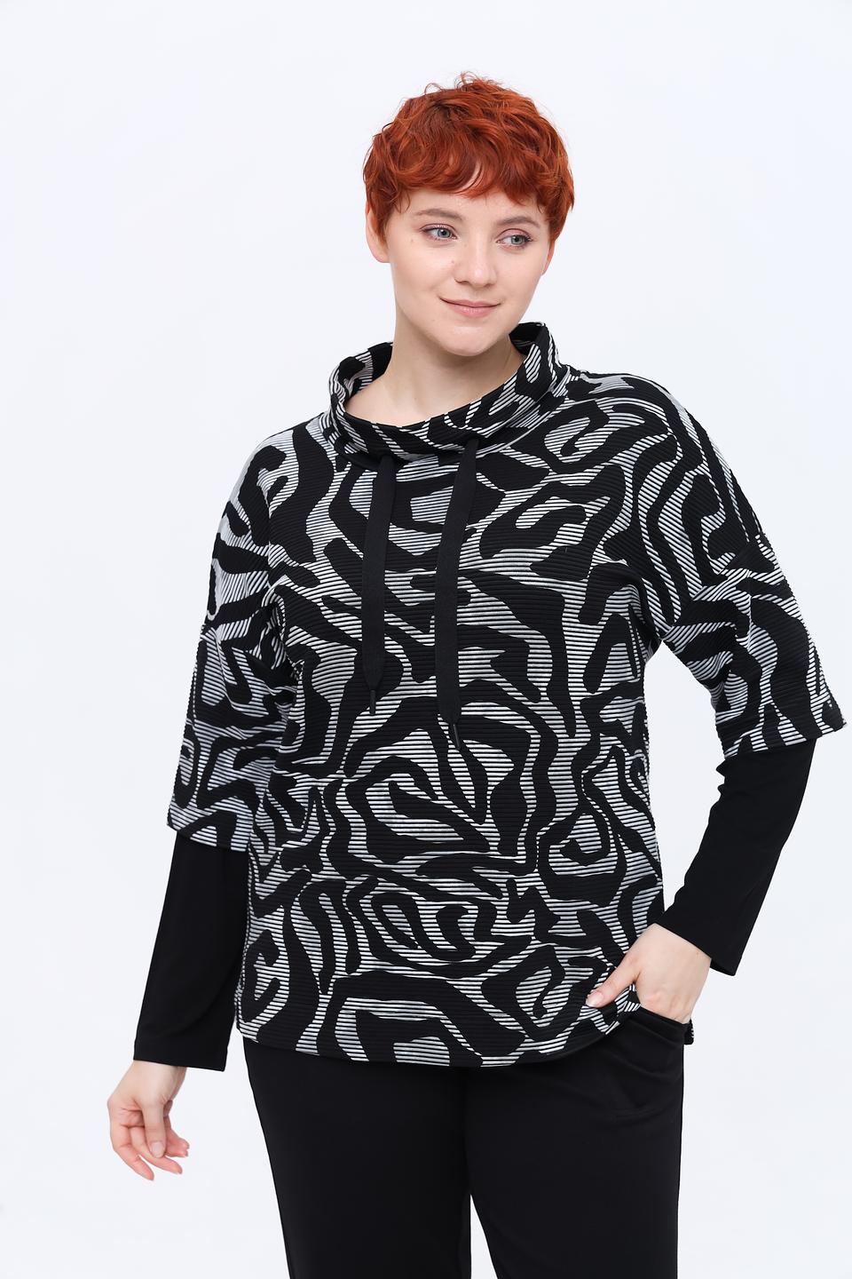 Блуза Via Appia DUE с принтом чёрно-белая