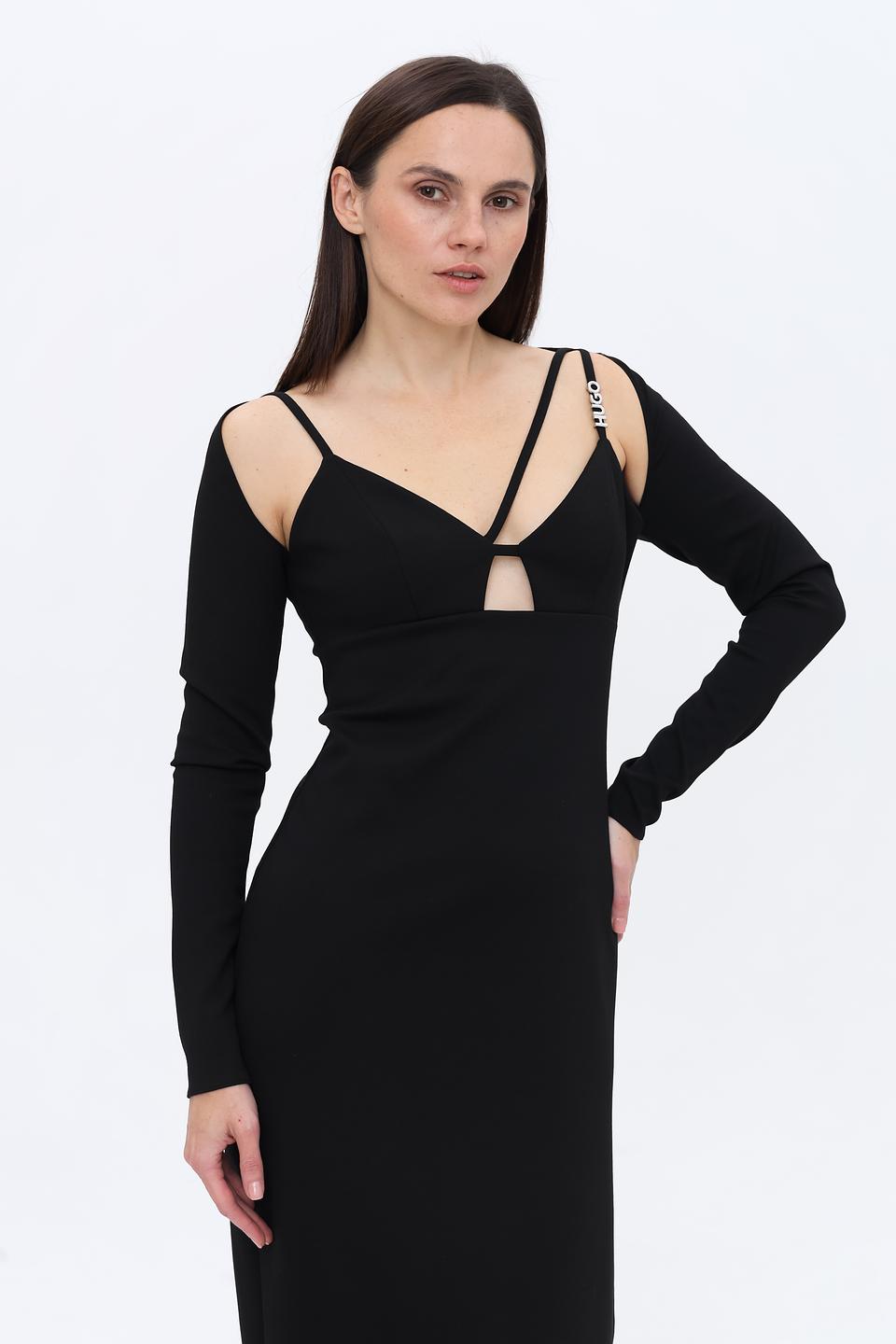 Платье Hugo черное с вырезом