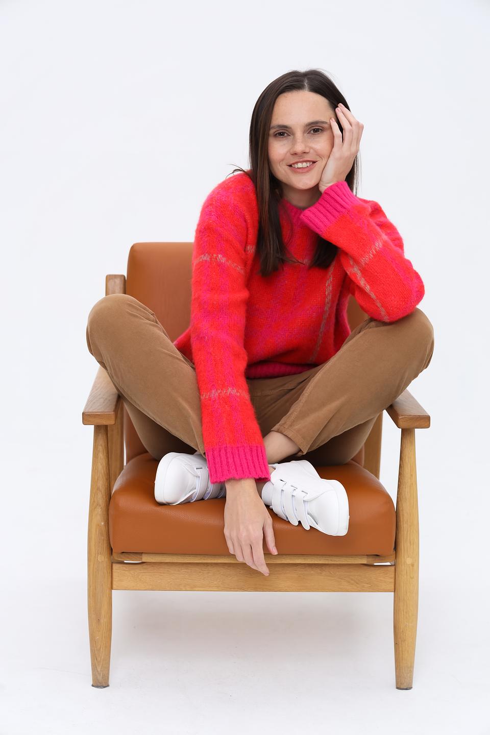 Пуловер Oui в клетку фуксия