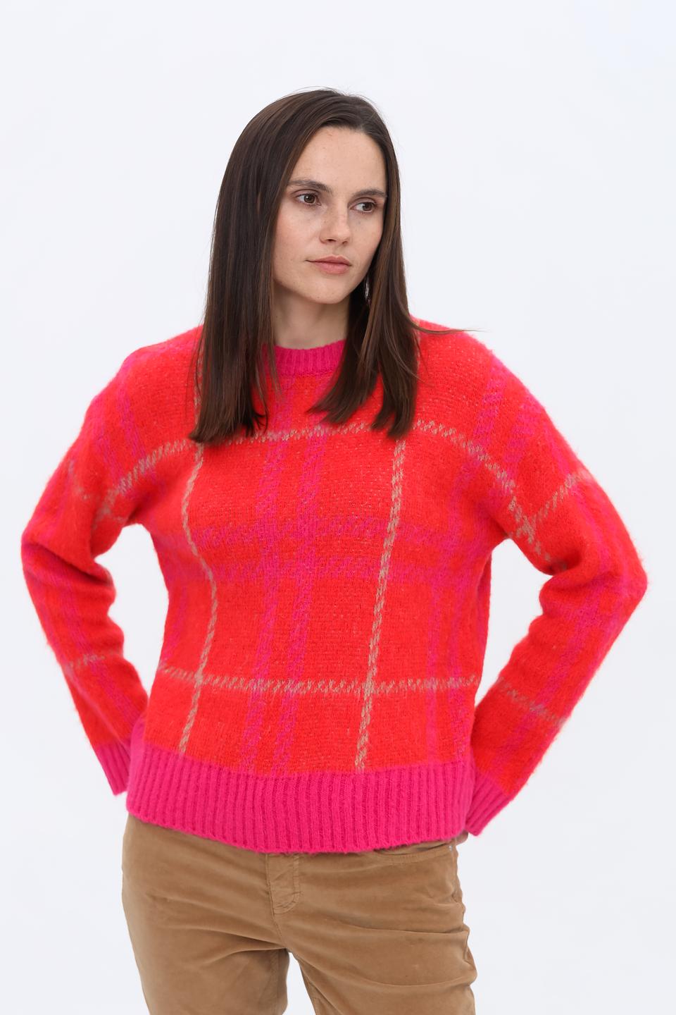 Пуловер Oui в клетку фуксия