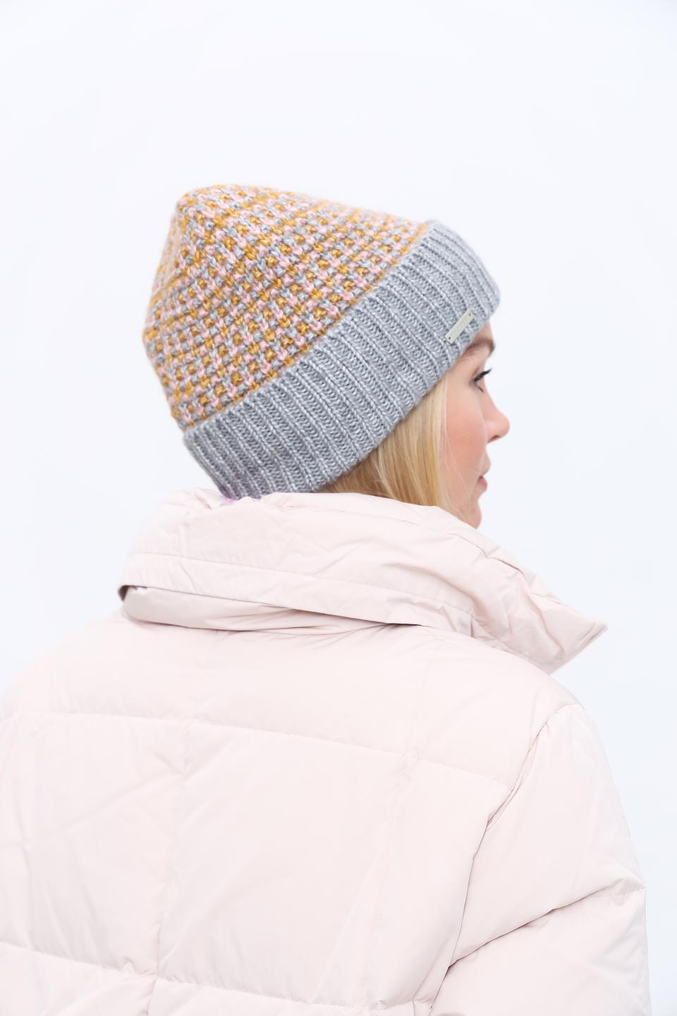 Шапка Seeberger вязаная серо-горчичная