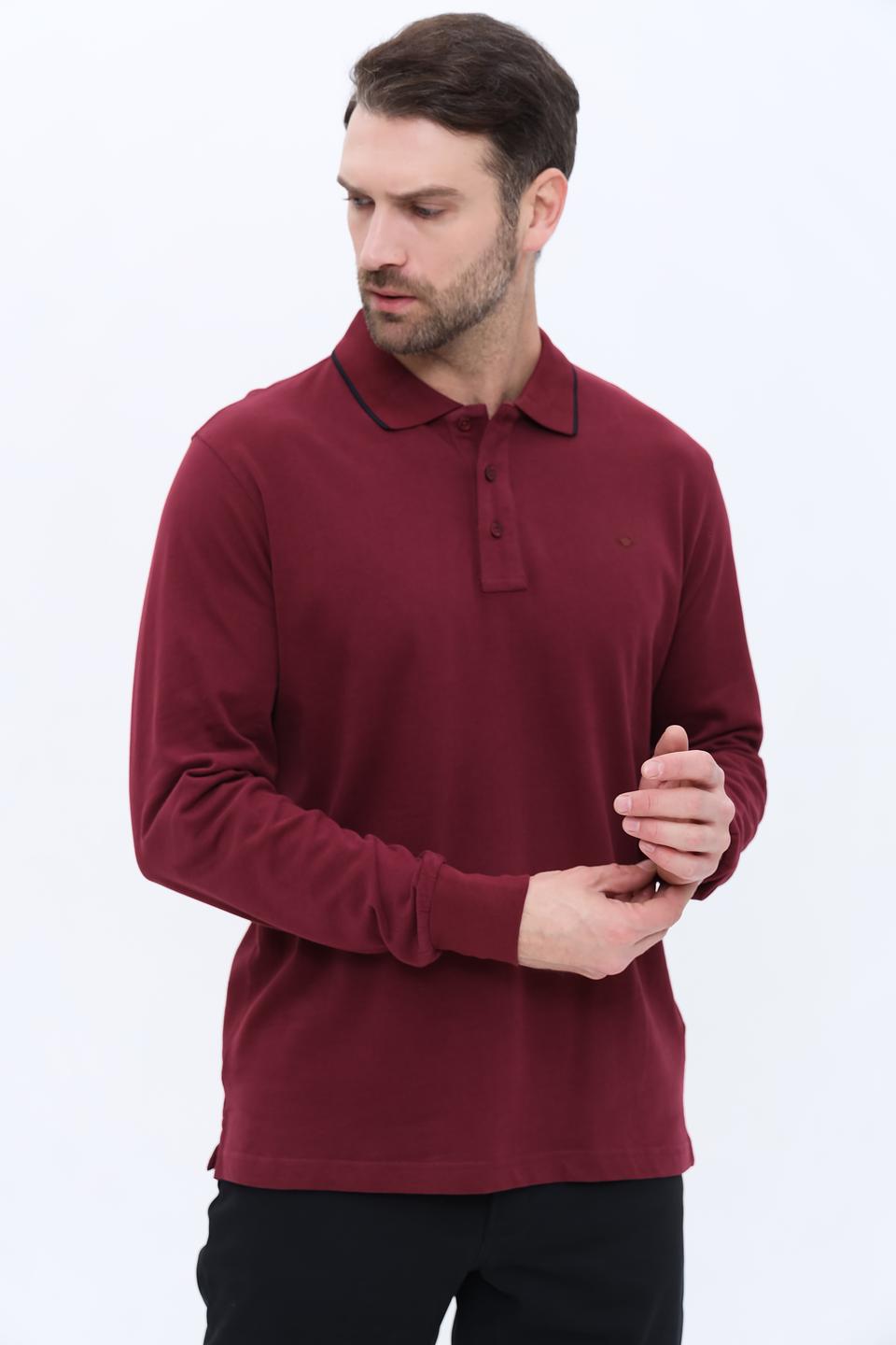 Поло Granchio с длинным рукавом бордовый