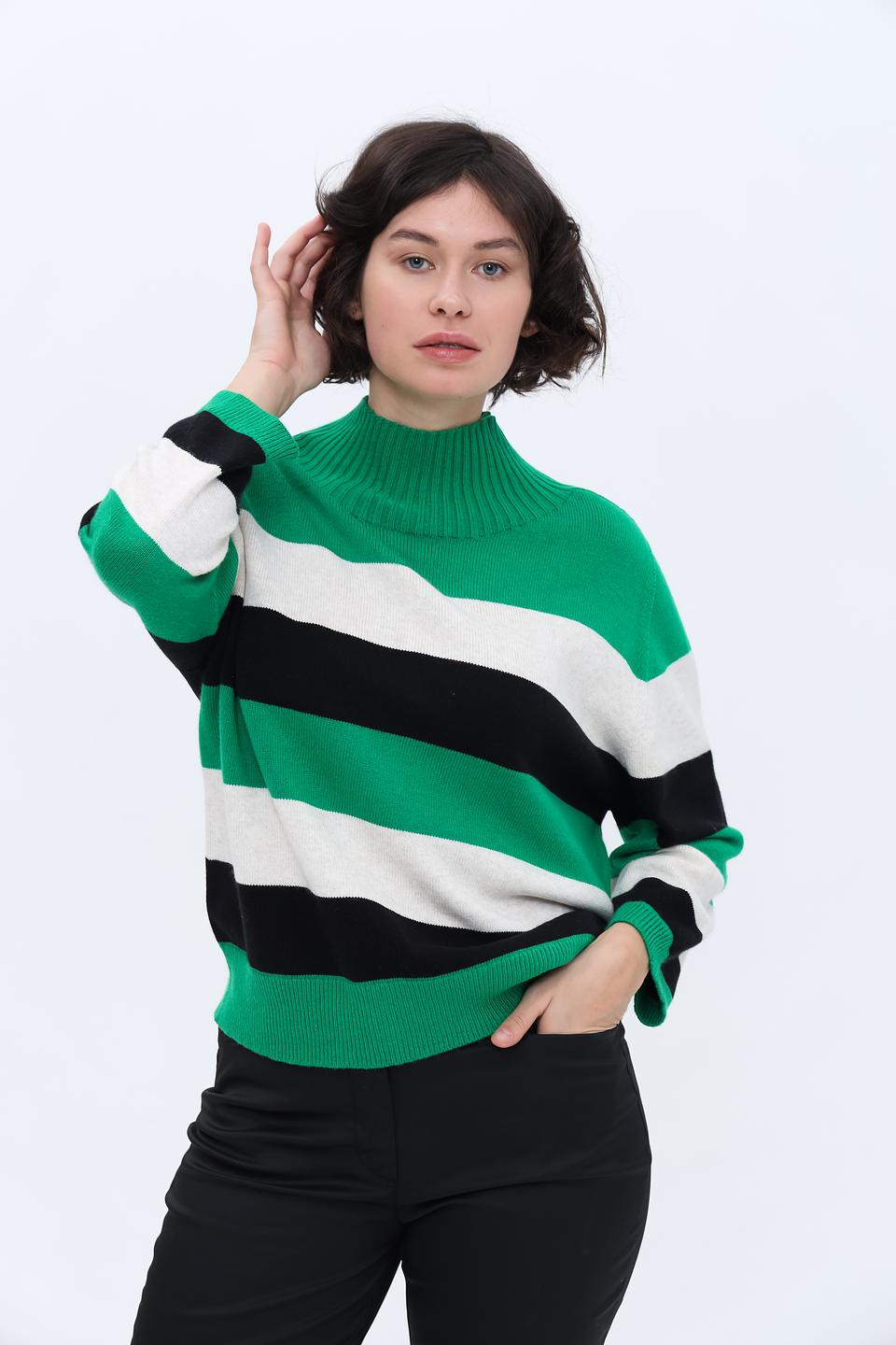 Пуловер Oui в полоску зелёный