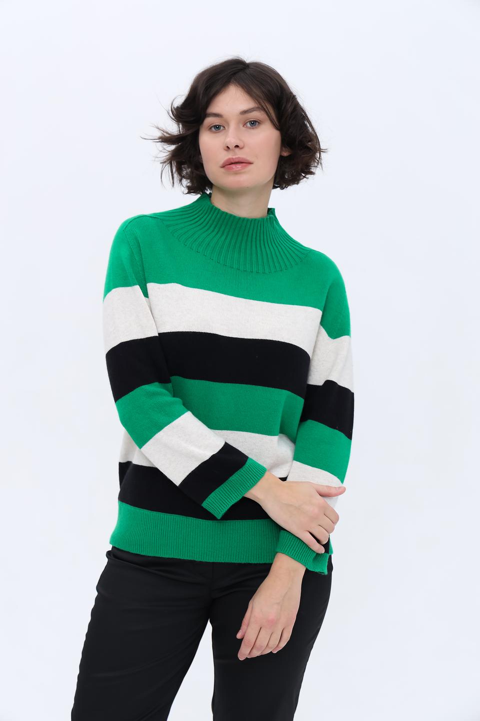 Пуловер Oui в полоску зелёный