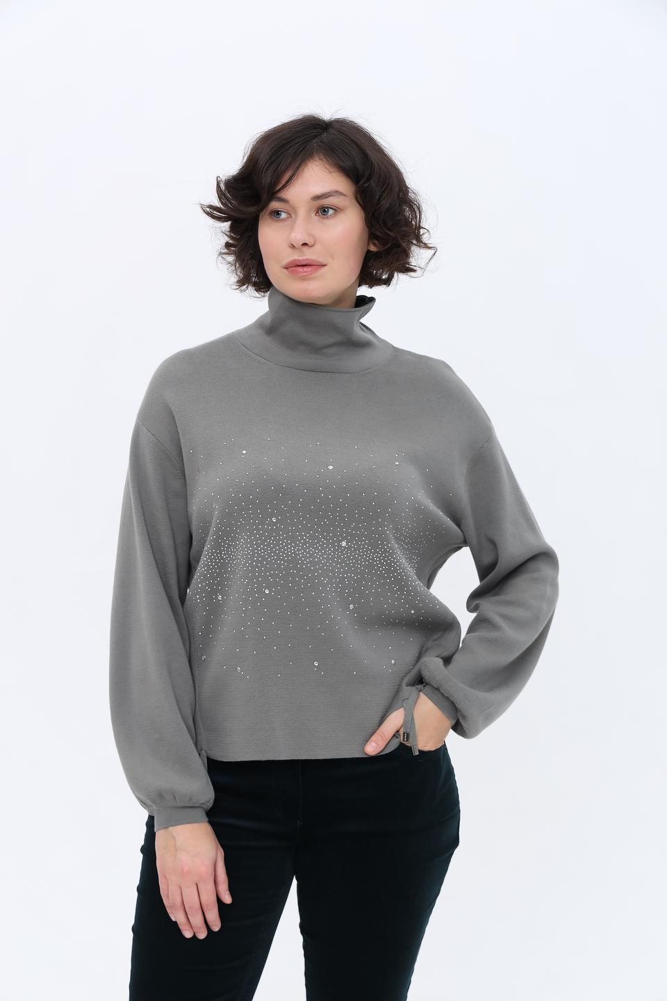 Пуловер Monari с кристаллами серый