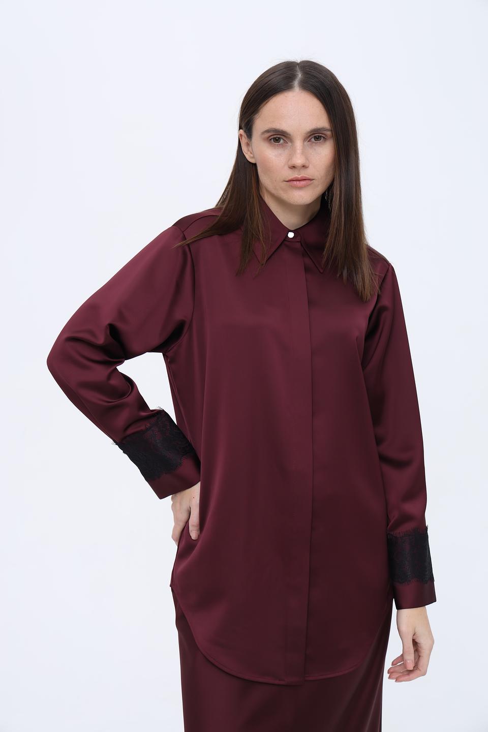 Рубашка Boss Black бордовая с кружевом