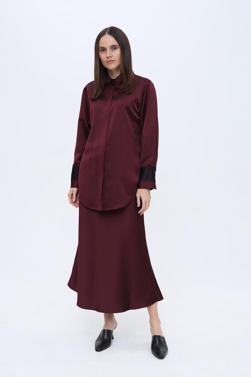 Рубашка Boss Black бордовая с кружевом