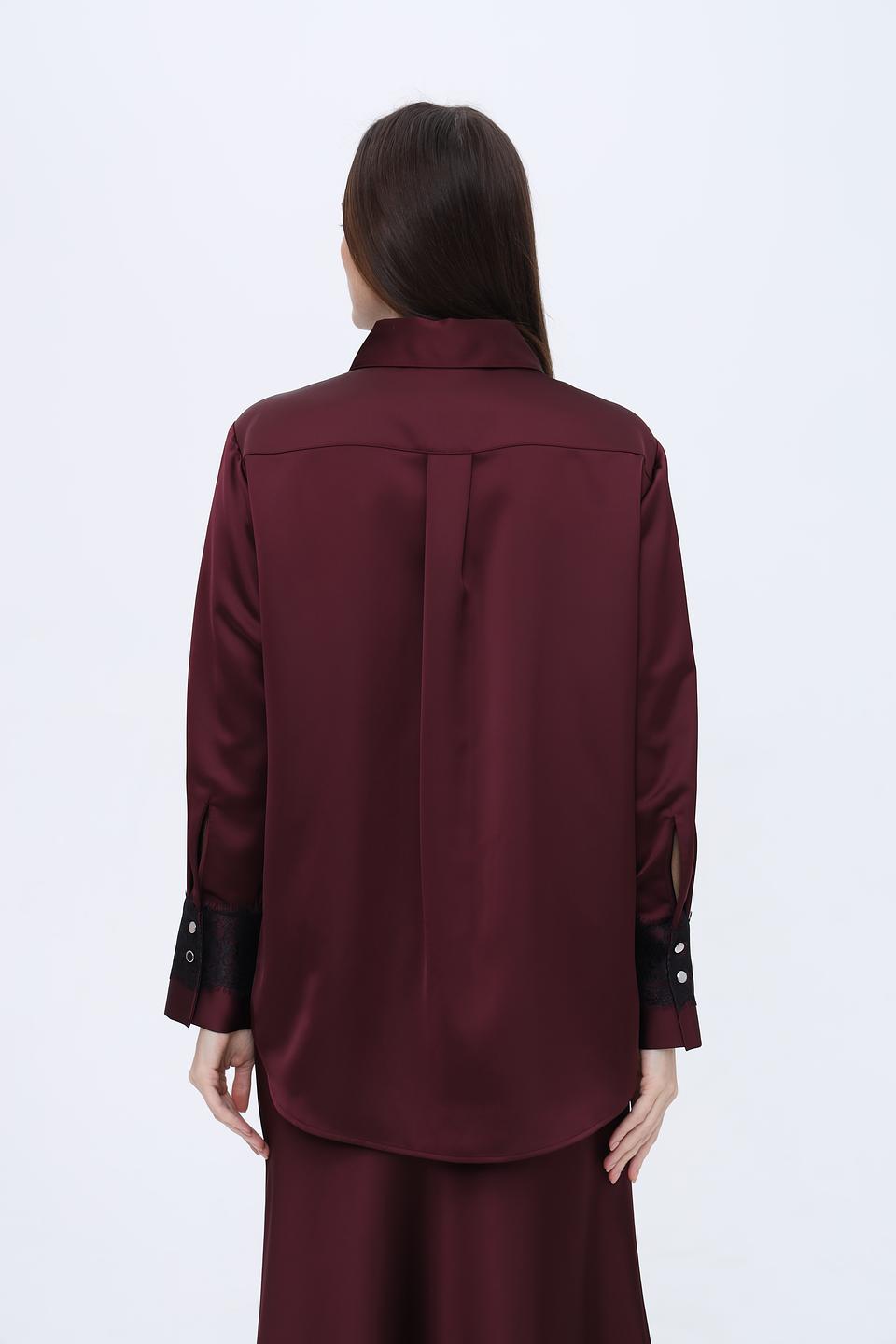 Рубашка Boss Black бордовая с кружевом