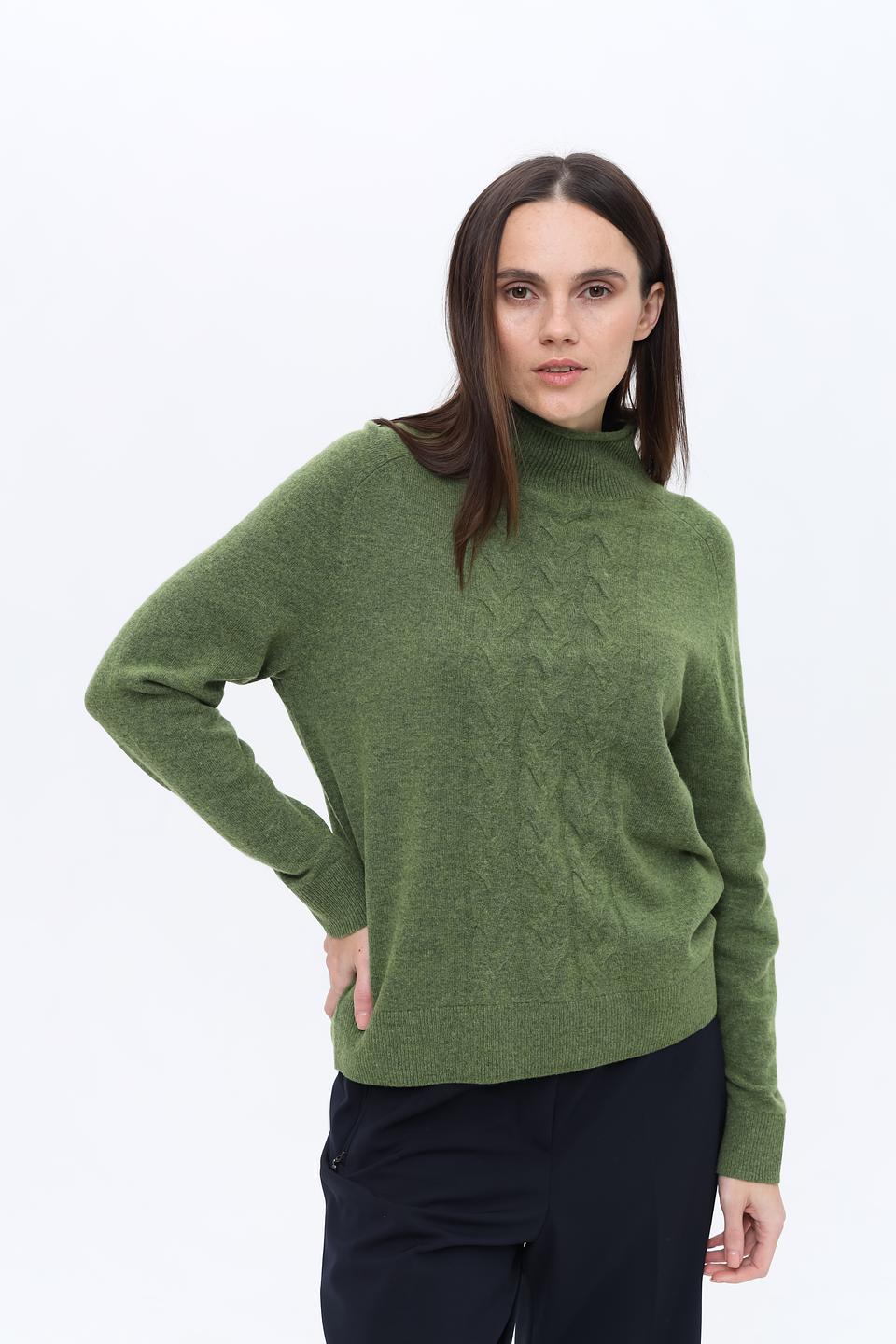 Пуловер Pezzo с косами оливковый