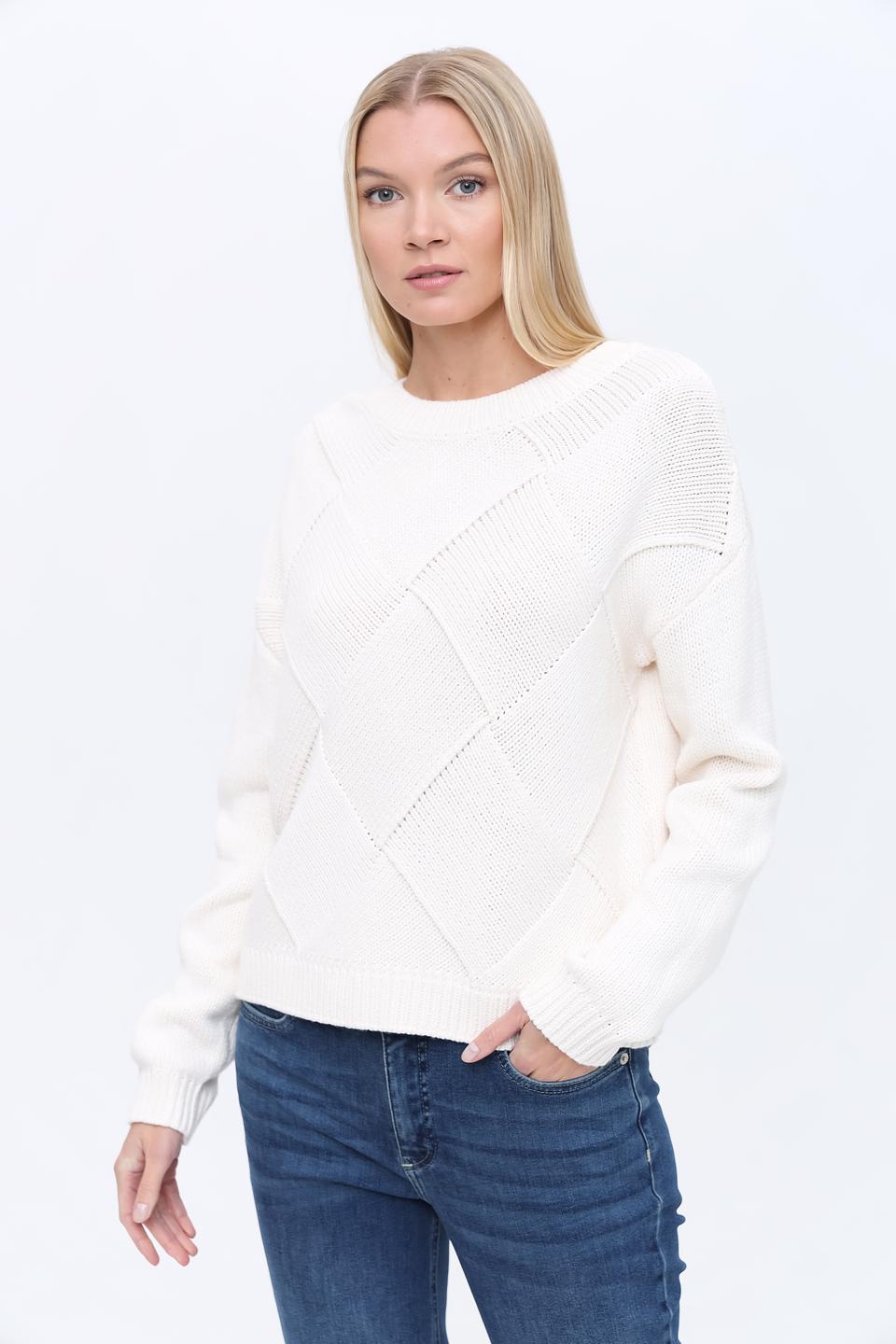 Пуловер Oui с косами кремовый