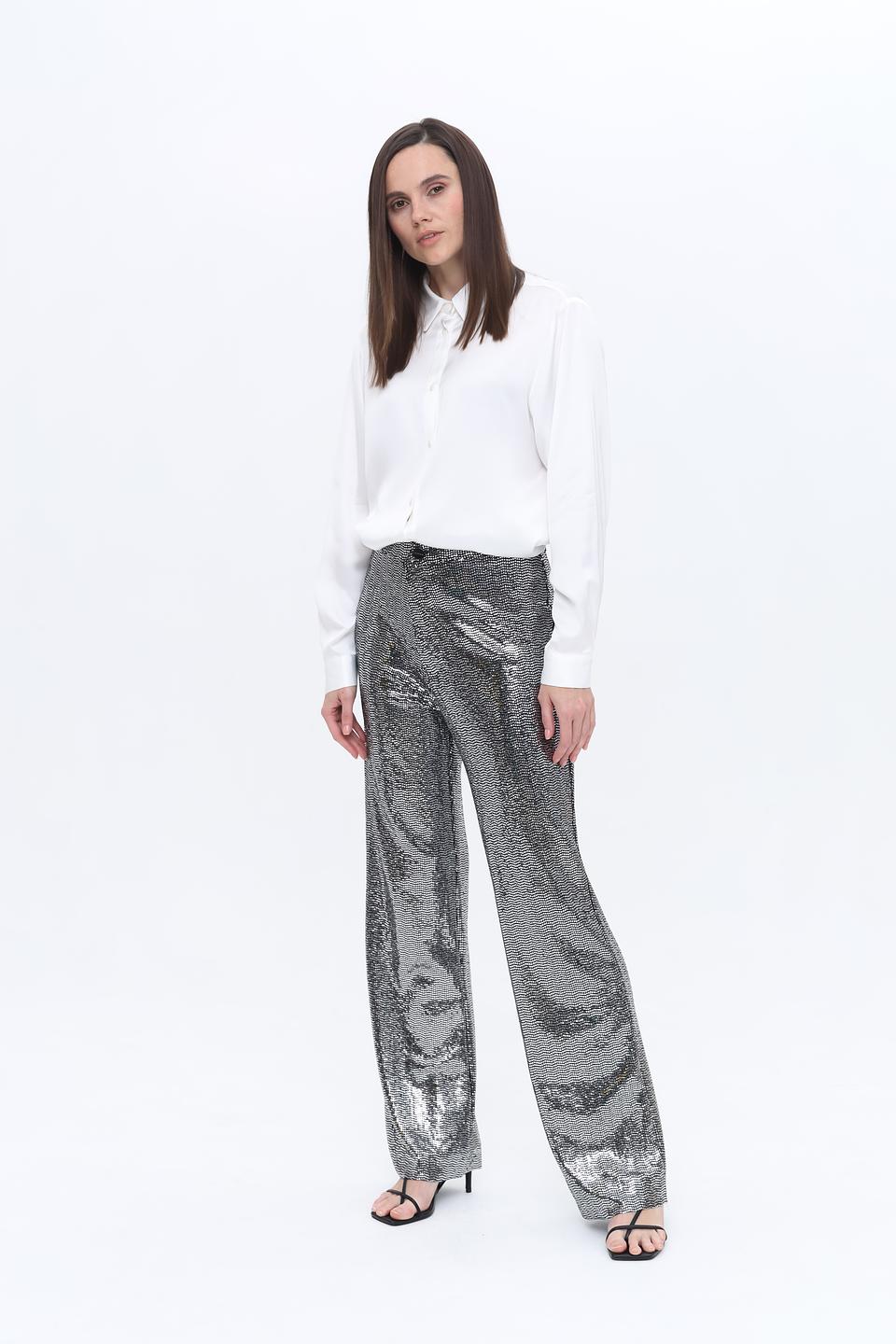 Брюки палаццо Rich and Royal серебристые