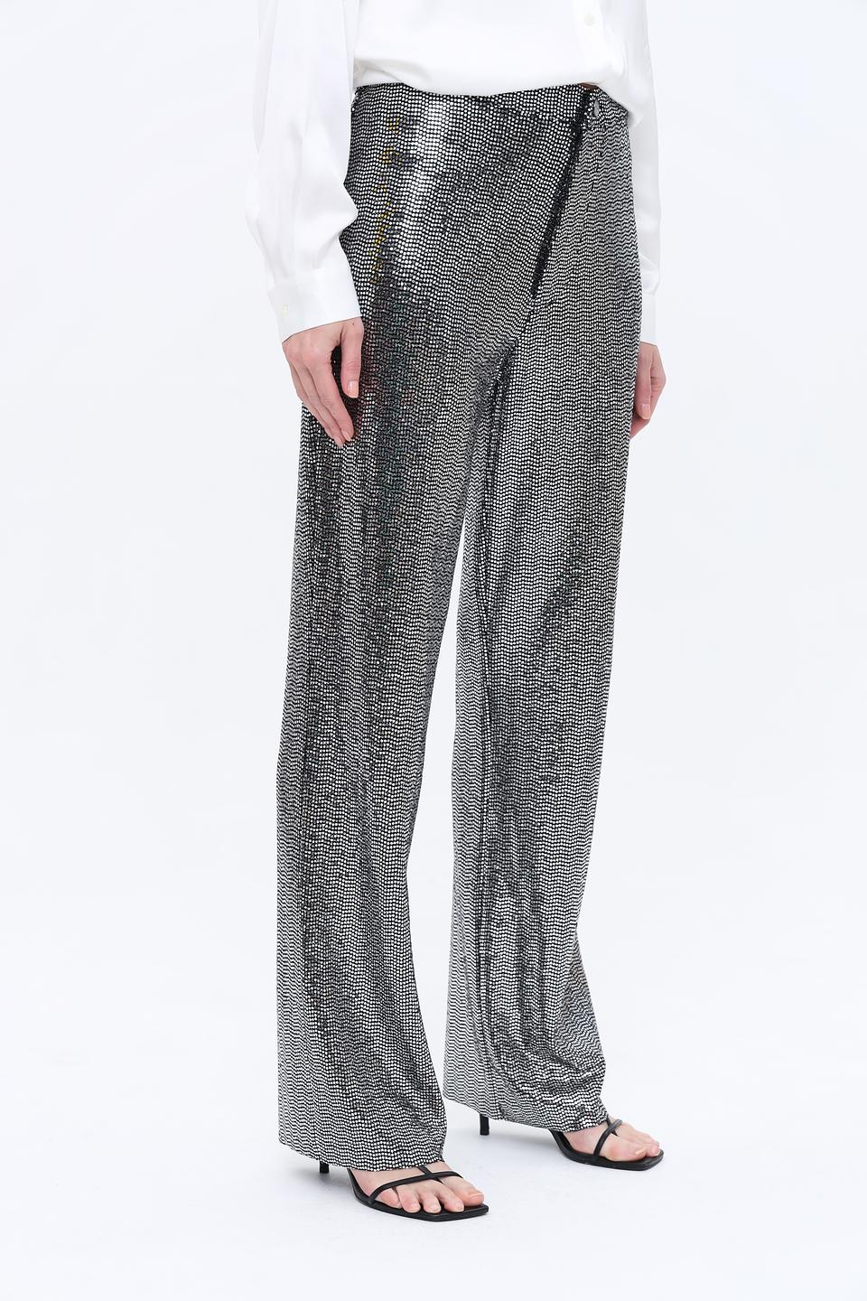 Брюки палаццо Rich and Royal серебристые