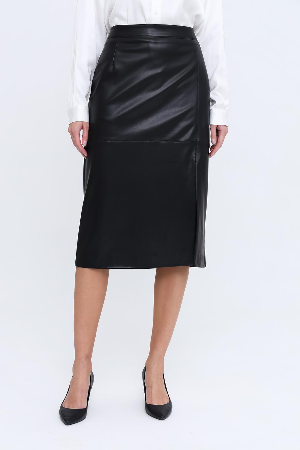 Юбка Gardeur кожаная чёрная с разрезом