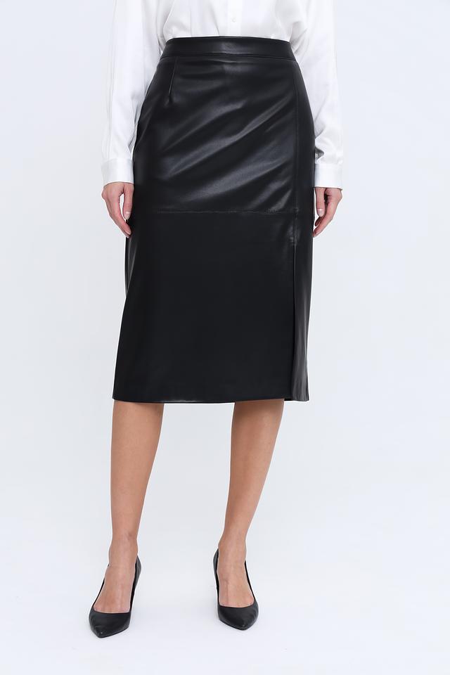 Юбка Gardeur кожаная чёрная с разрезом