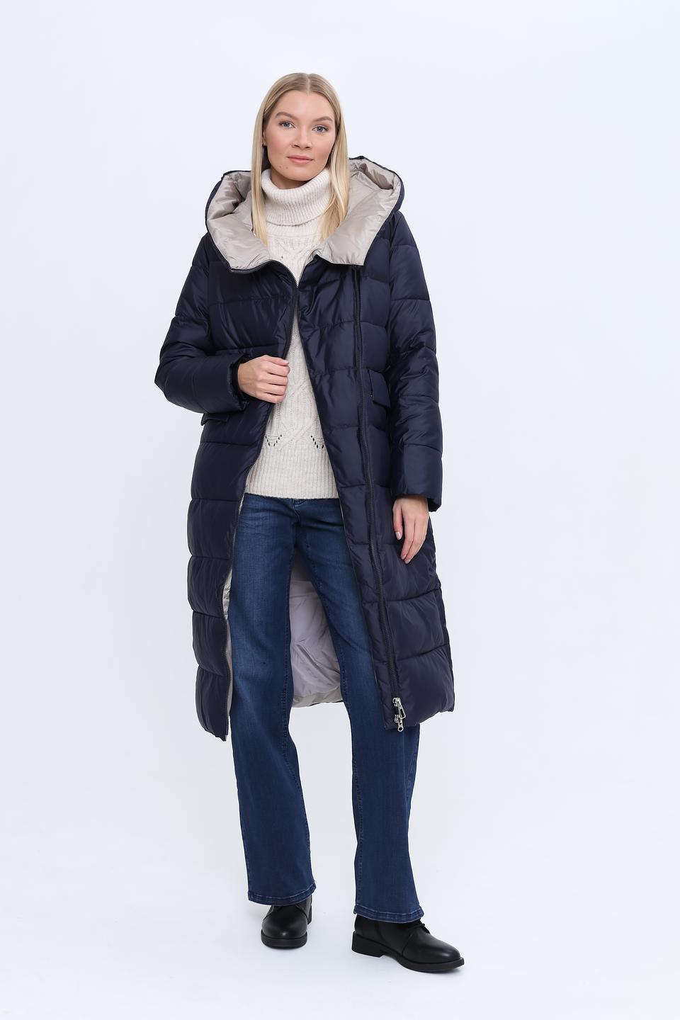 Пальто Pezzo стеганое тёмно-синее