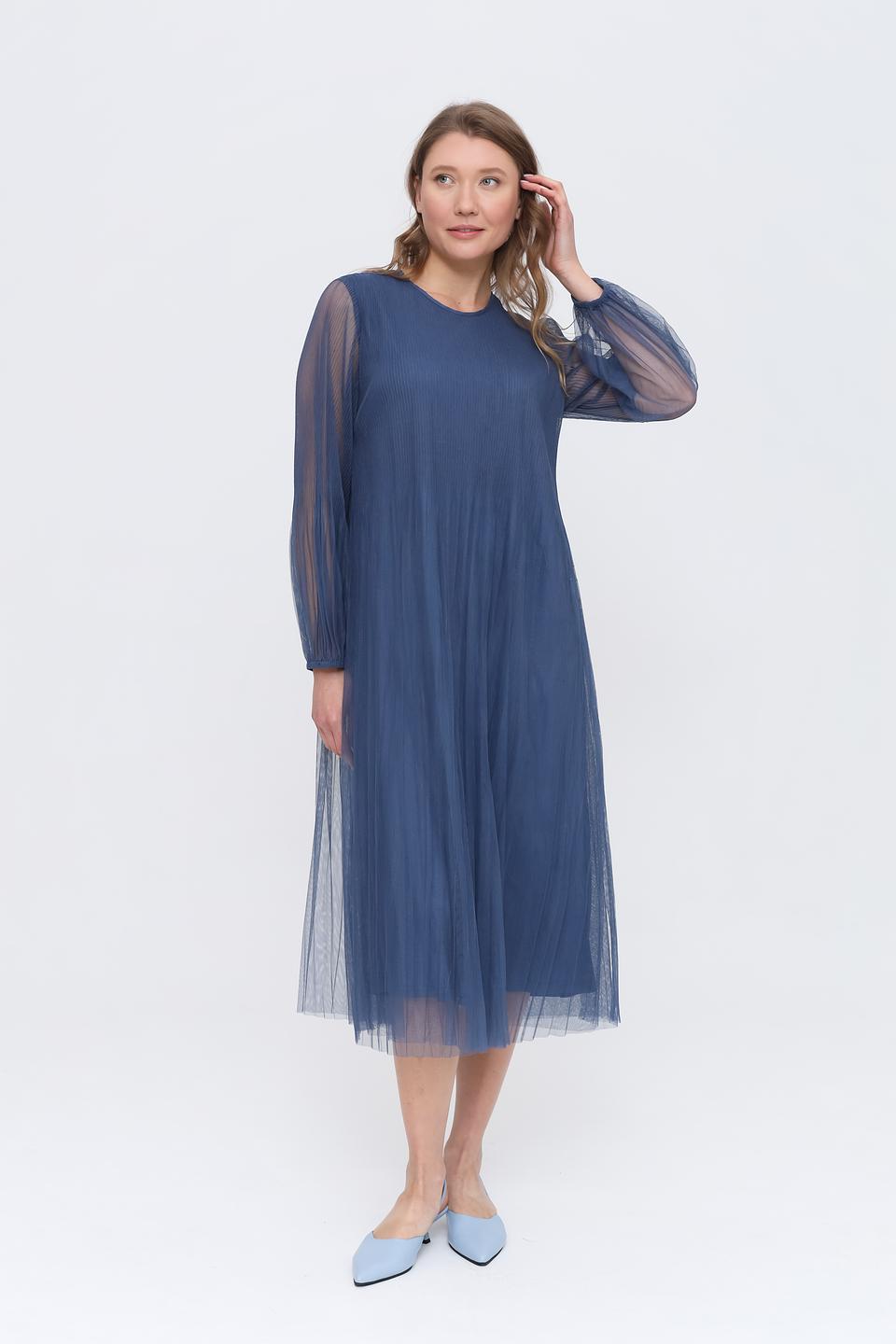 Платье Oui плиссе синее