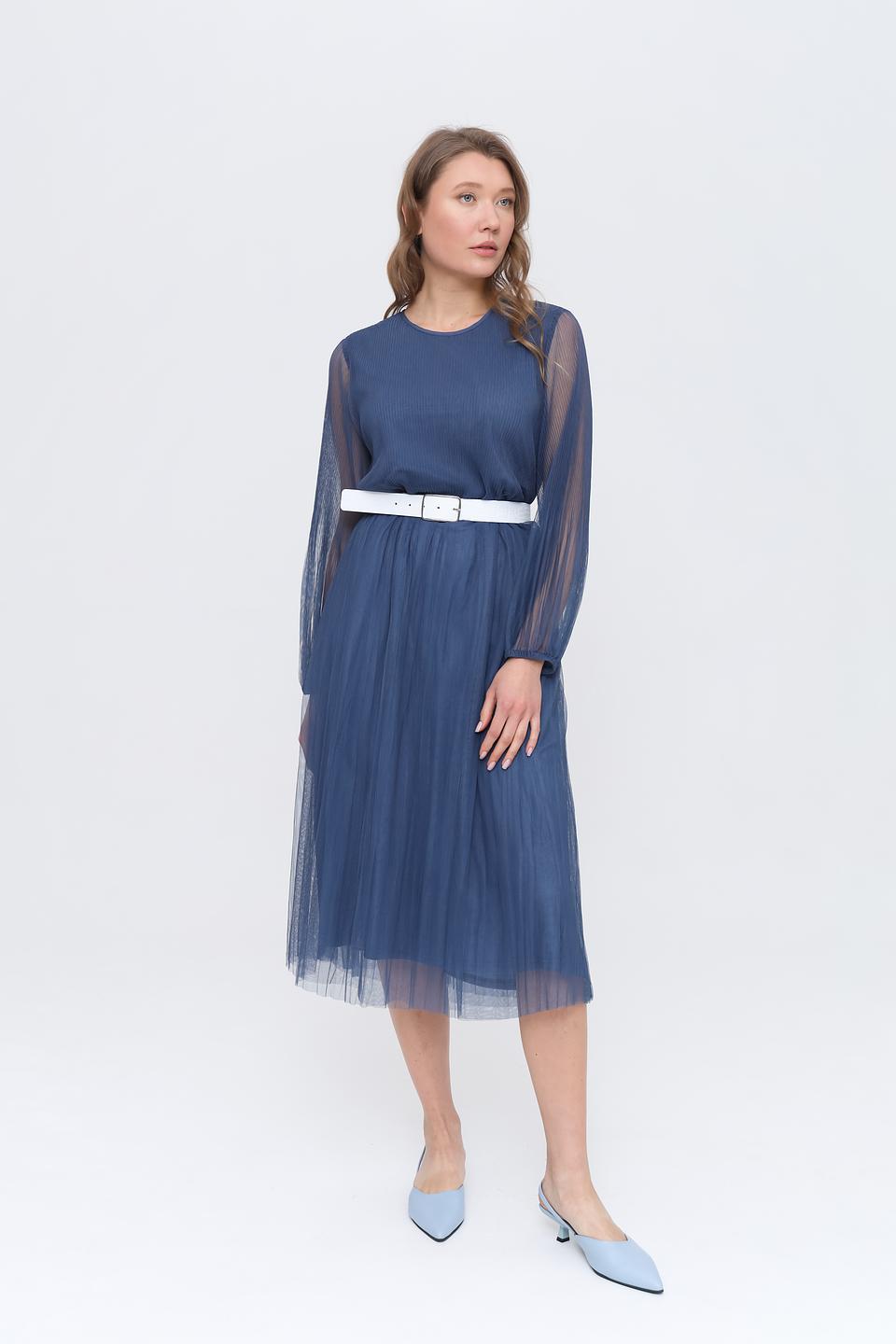 Платье Oui плиссе синее