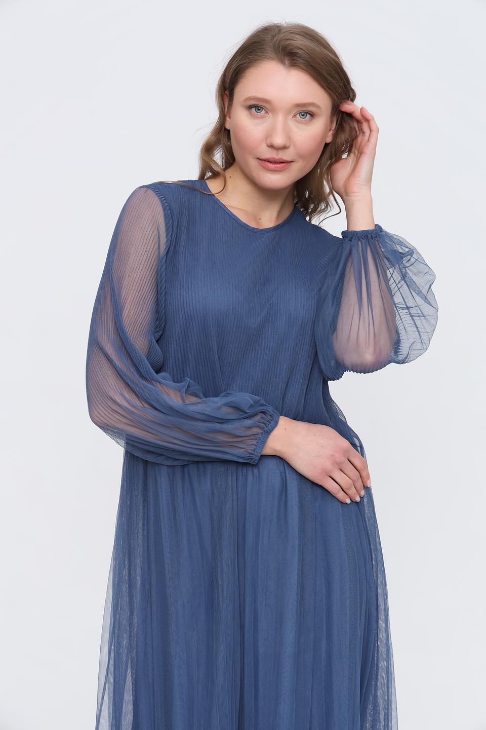Платье Oui плиссе синее