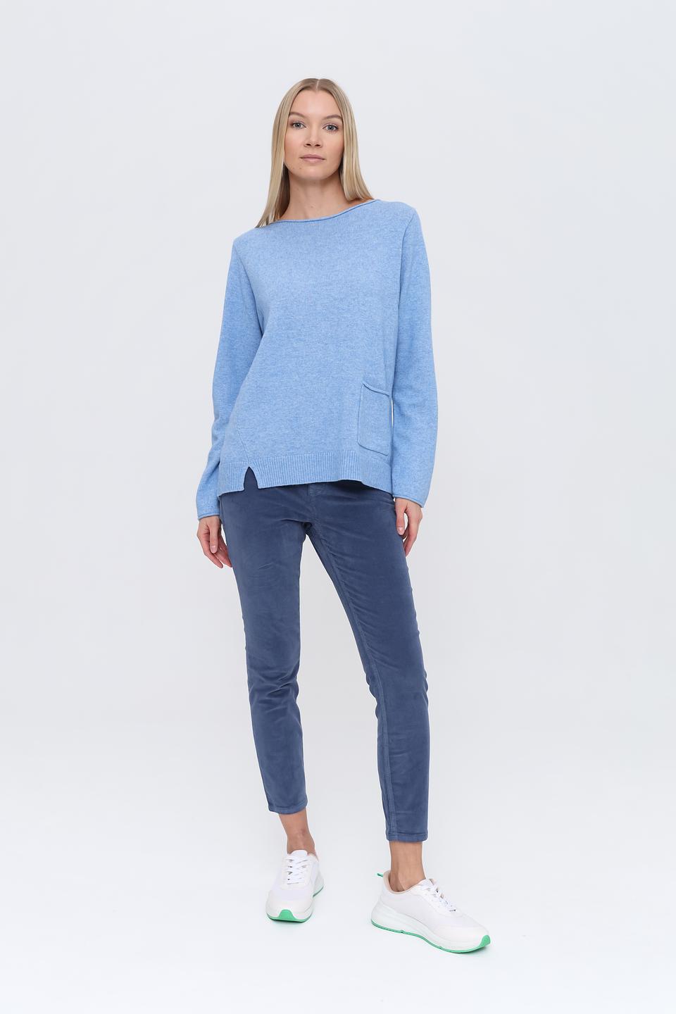 Пуловер Oui голубой с карманом