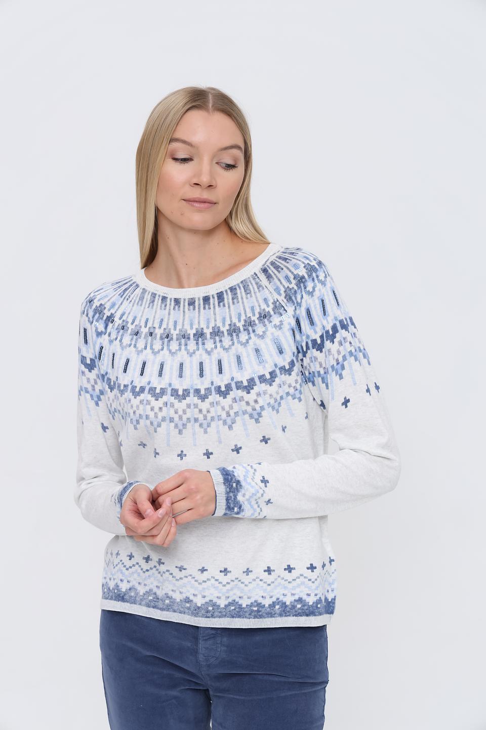 Пуловер Oui с узором белый