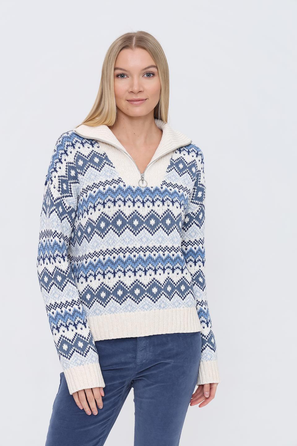 Пуловер Oui с узором голубой