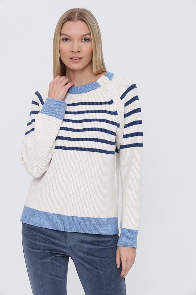 Пуловер Oui в полоску кремовый
