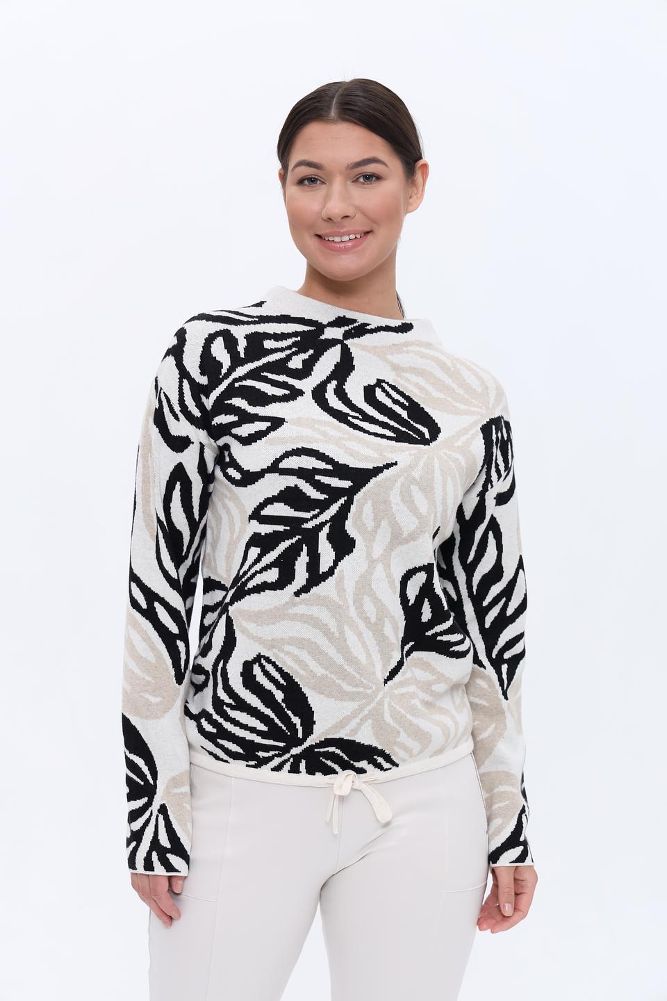 Пуловер Bianca с листьями бежевый