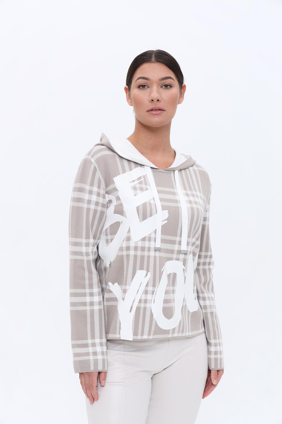 Пуловер Monari в клетку с капюшоном